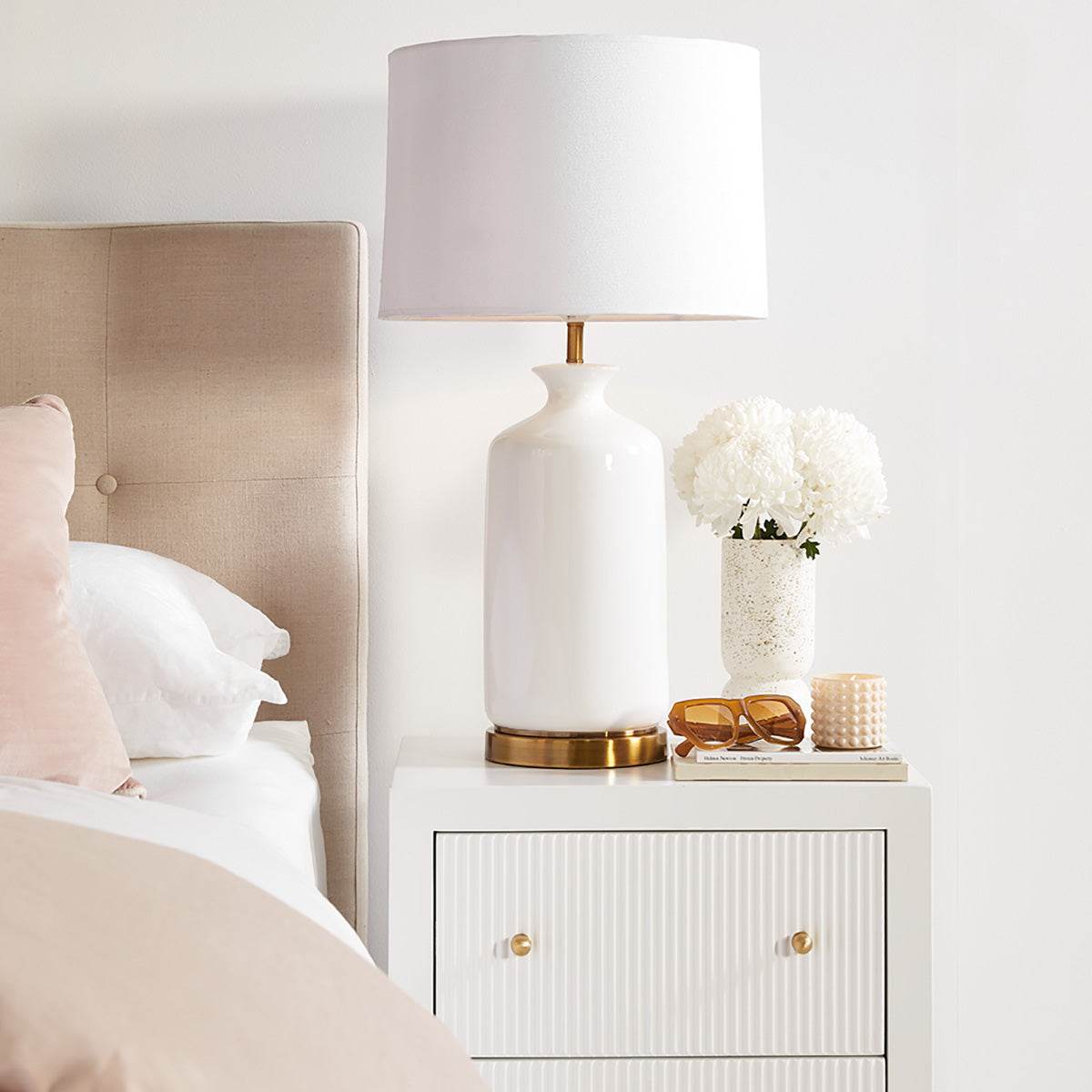 Carmen | Ceramic Table Lamp White & Gold - Mirra Interiors