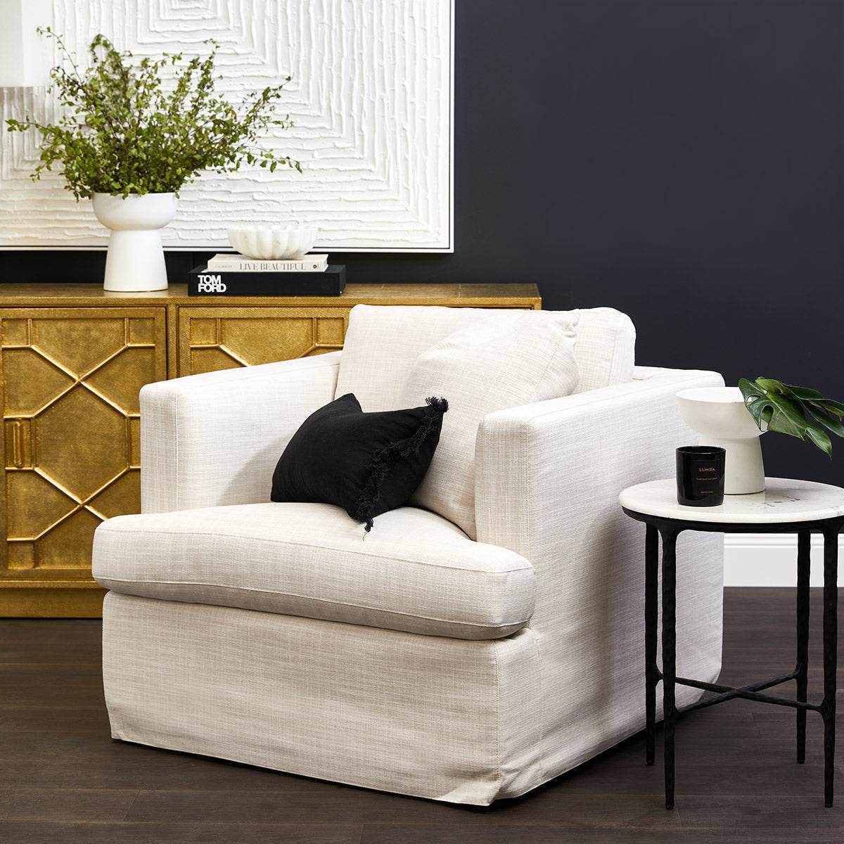 Henderson | Round Marble Top Side Table Black - Mirra Interiors