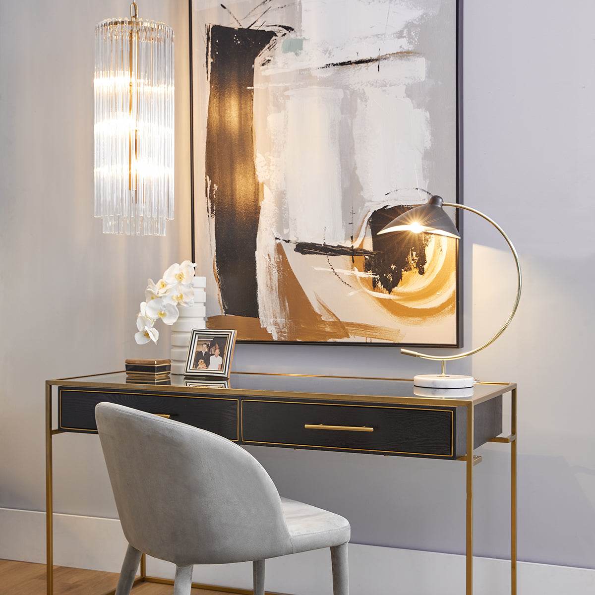Zella | Glass Rod Pendant Brass (Long) - Mirra Interiors
