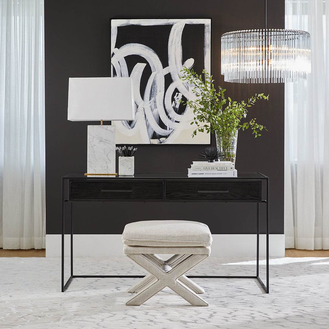 Zella | Glass Rod Pendant Black (Round) - Mirra Interiors