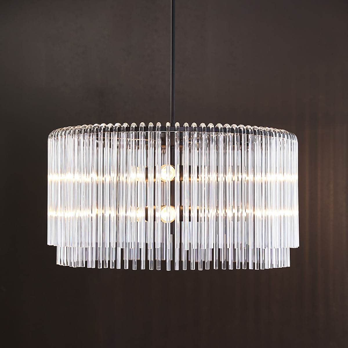 Zella | Glass Rod Pendant Black (Round) - Mirra Interiors