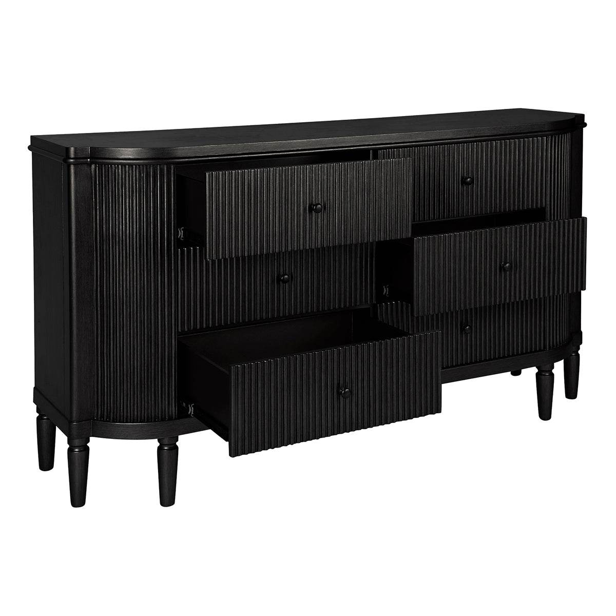 Arena | Ribbed 6 Drawer Chest Black - Mirra Interiors