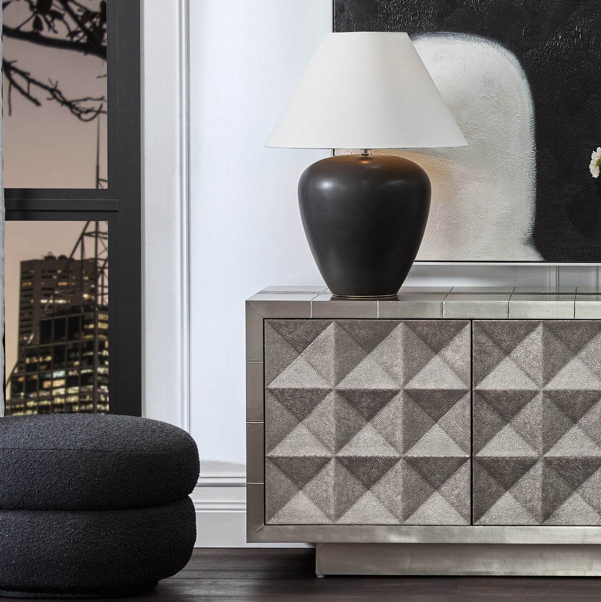 Peyton | Ceramic Table Lamp Black (White Shade) - Mirra Interiors