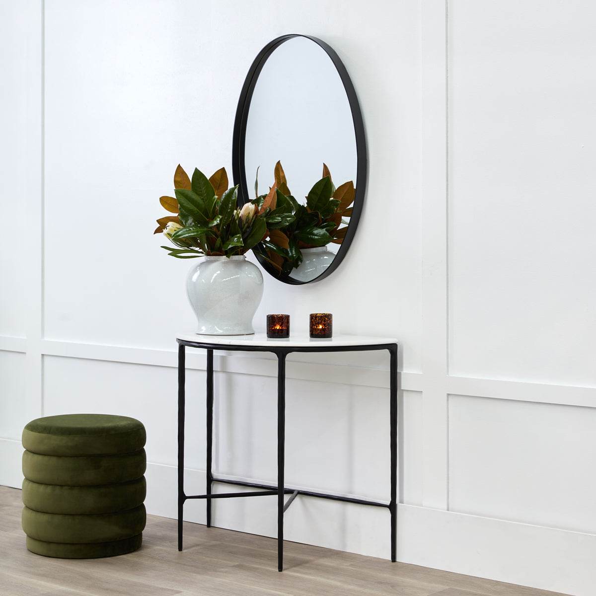 Henderson | Marble Top Demilune Table Black - Mirra Interiors