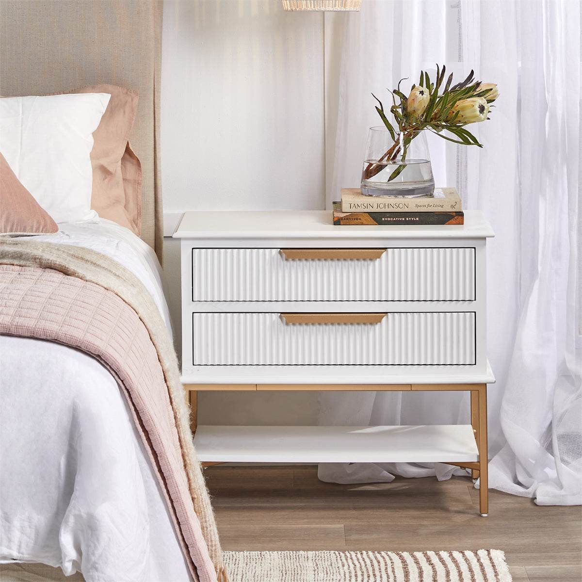 Addison | Ribbed Bedside Table White (Large) - Mirra Interiors