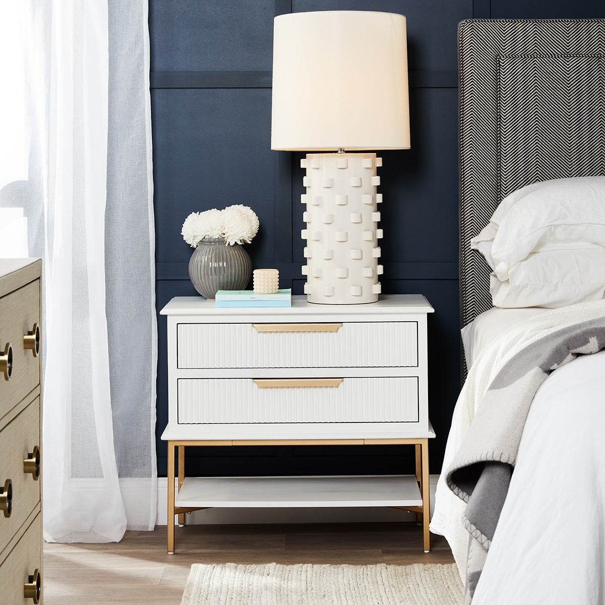 Addison | Ribbed Bedside Table White (Large) - Mirra Interiors