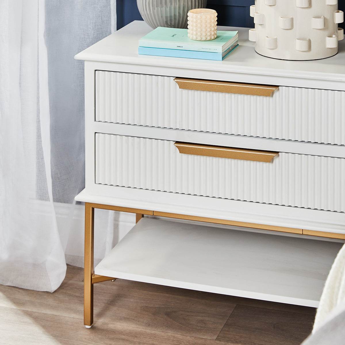 Addison | Ribbed Bedside Table White (Large) - Mirra Interiors