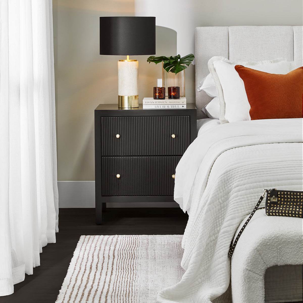 Adley | Fluted Bedside Table Black (Large) - Mirra Interiors