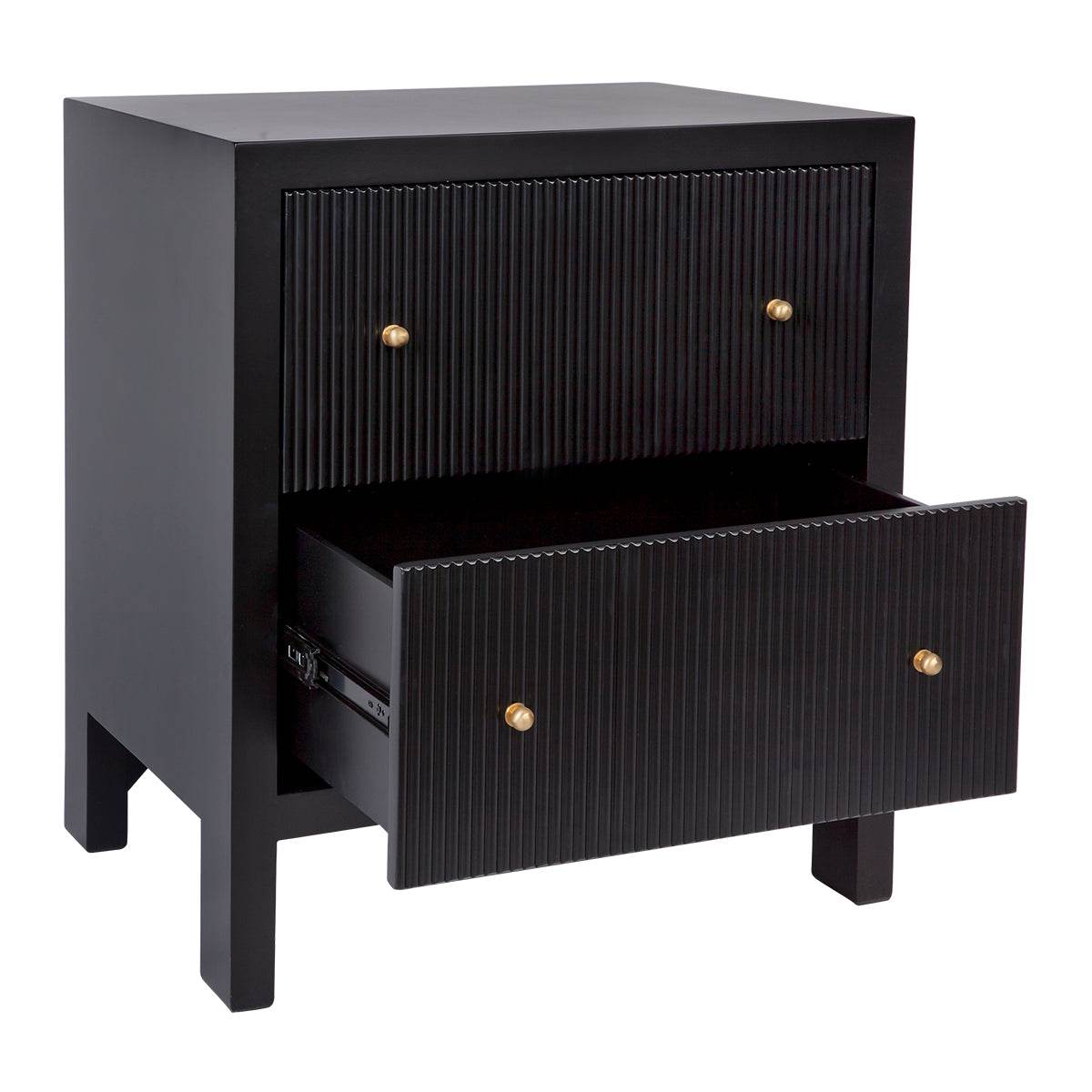 Adley | Fluted Bedside Table Black (Large) - Mirra Interiors