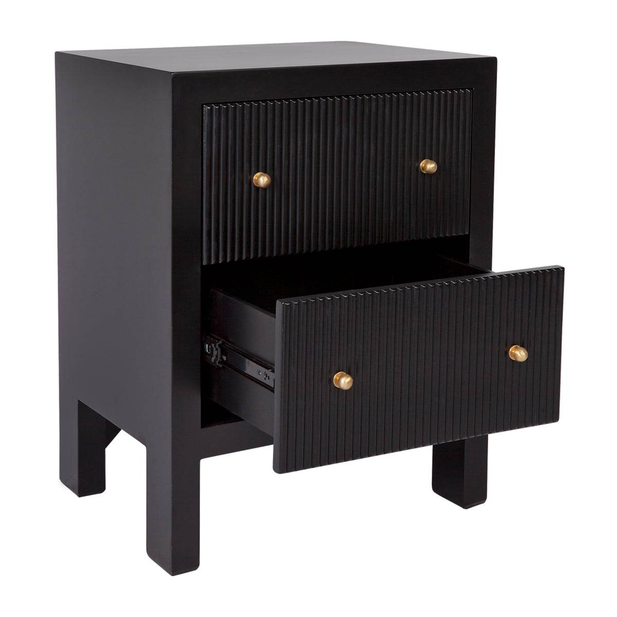 Adley | Fluted Bedside Table Black (Small) - Mirra Interiors