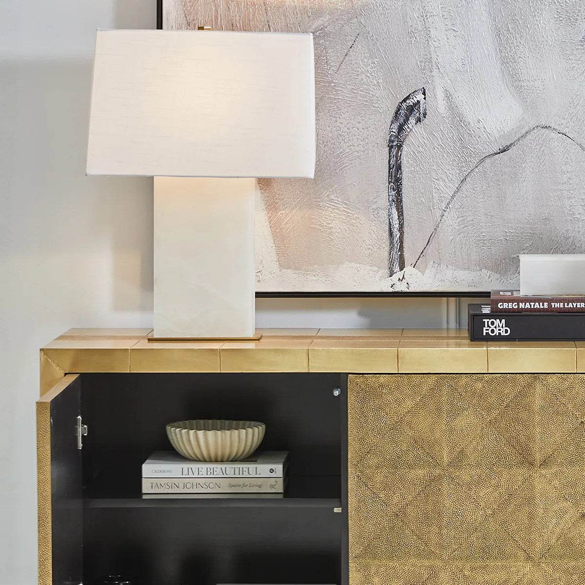 Delphine | Alabaster Table Lamp White & Brass - Mirra Interiors