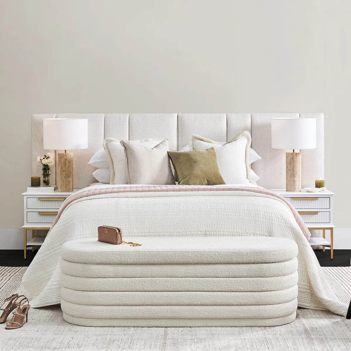 Dulcie | Plush Boucle Storage Bench Ottoman White - Mirra Interiors