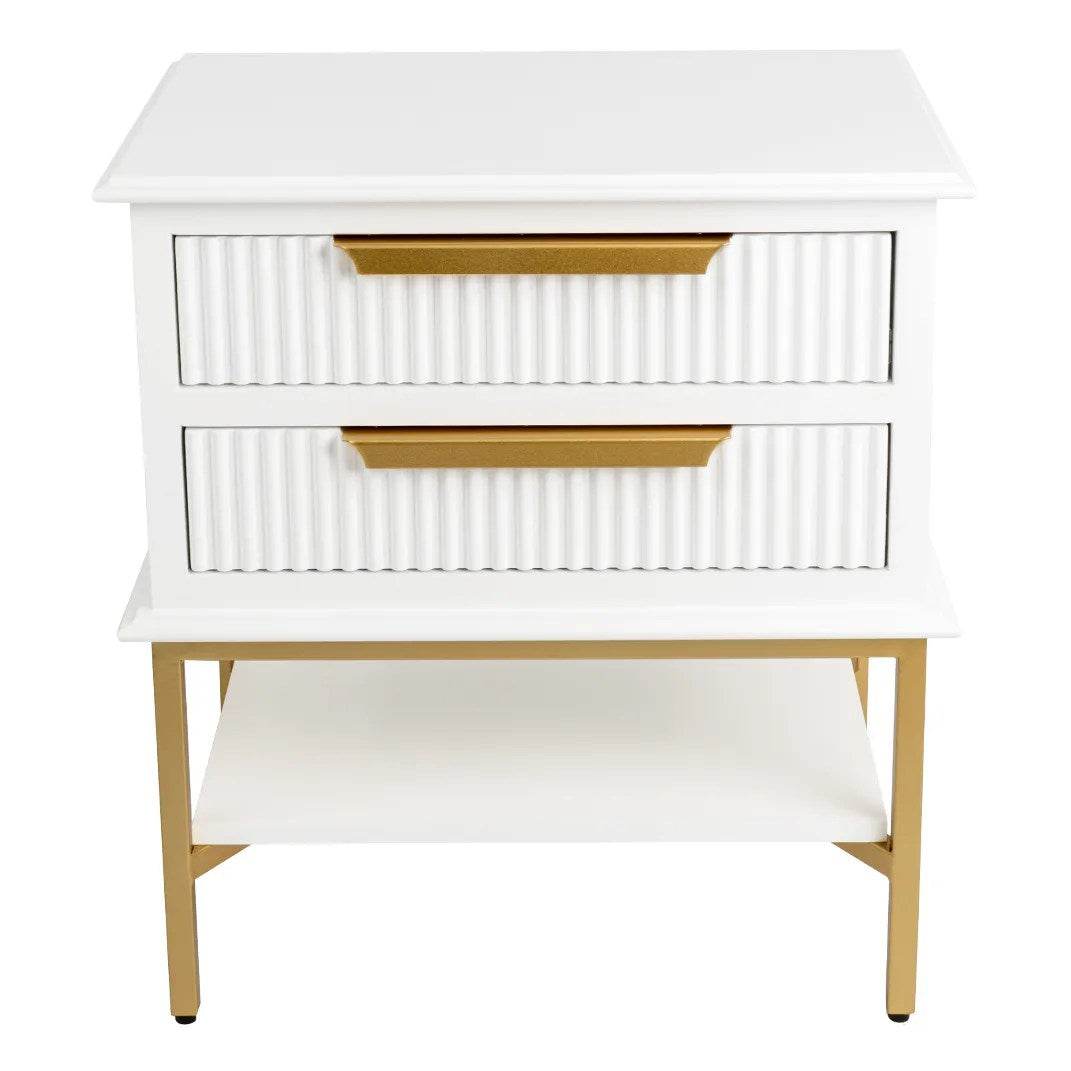 Addison | Ribbed Bedside Table White (Small) - Mirra Interiors