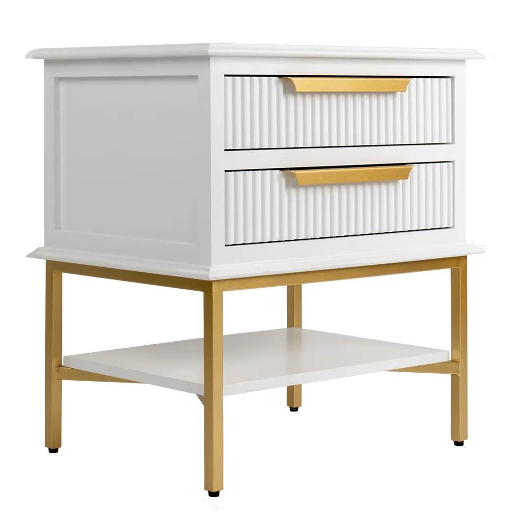Addison | Ribbed Bedside Table White (Small) - Mirra Interiors