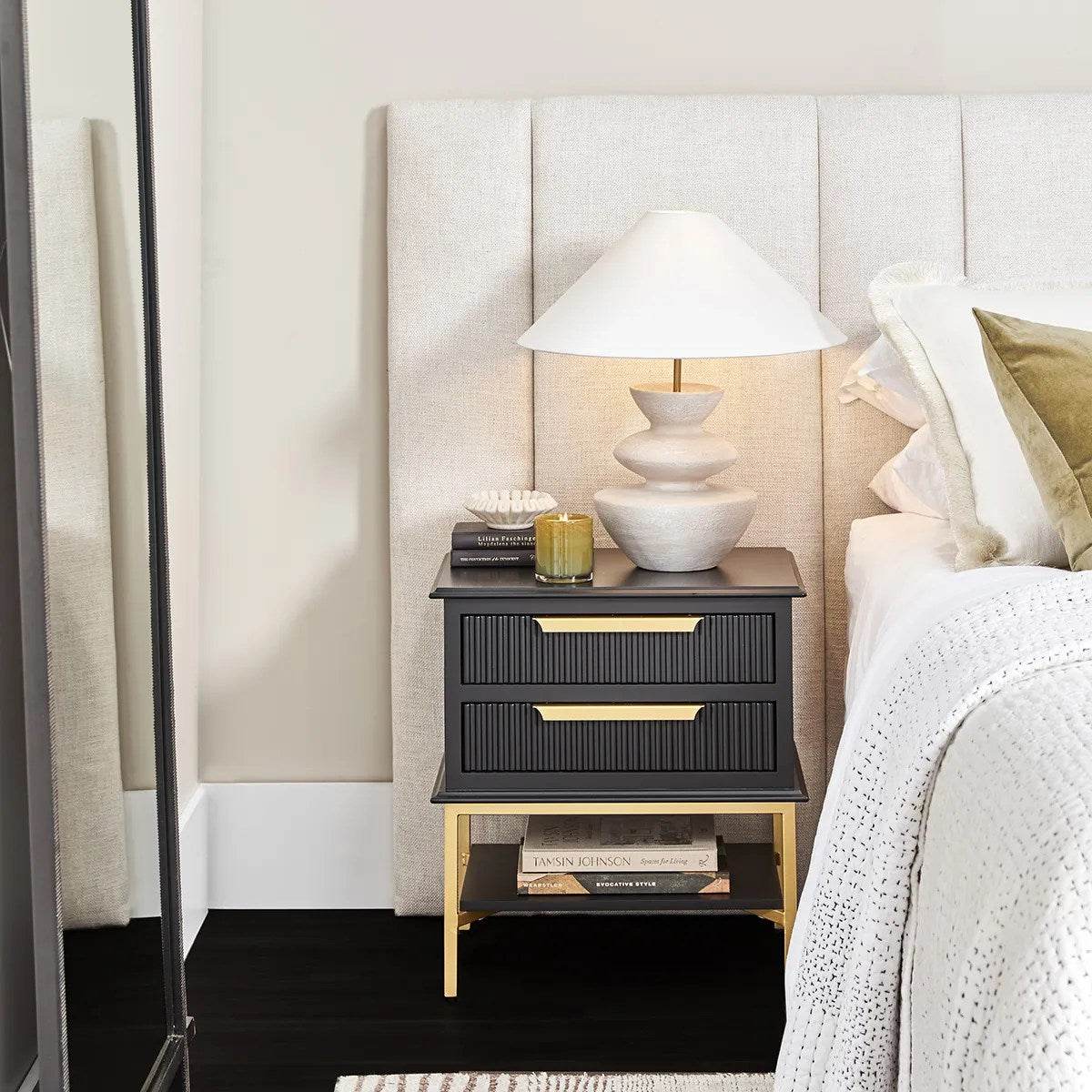 Addison | Ribbed Bedside Table Black (Small) - Mirra Interiors