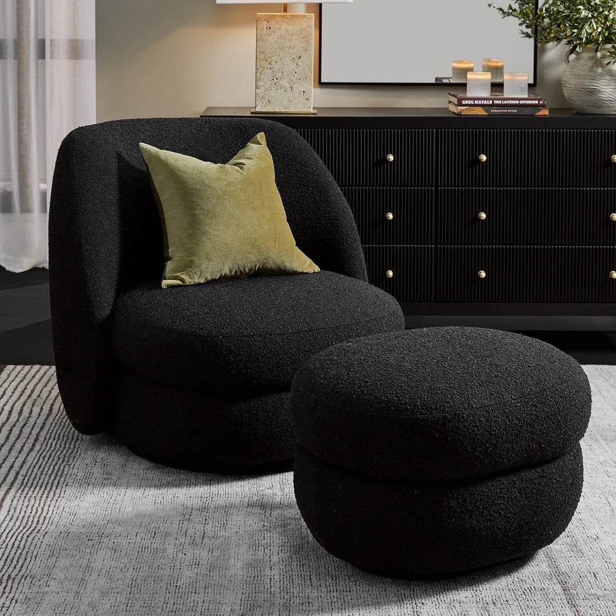 Audrey | Boucle Swivel Chair Black - Mirra Interiors