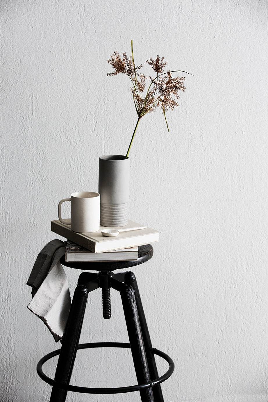 Carv | Ribbed Tall Vase Grey (Small) - Mirra Interiors