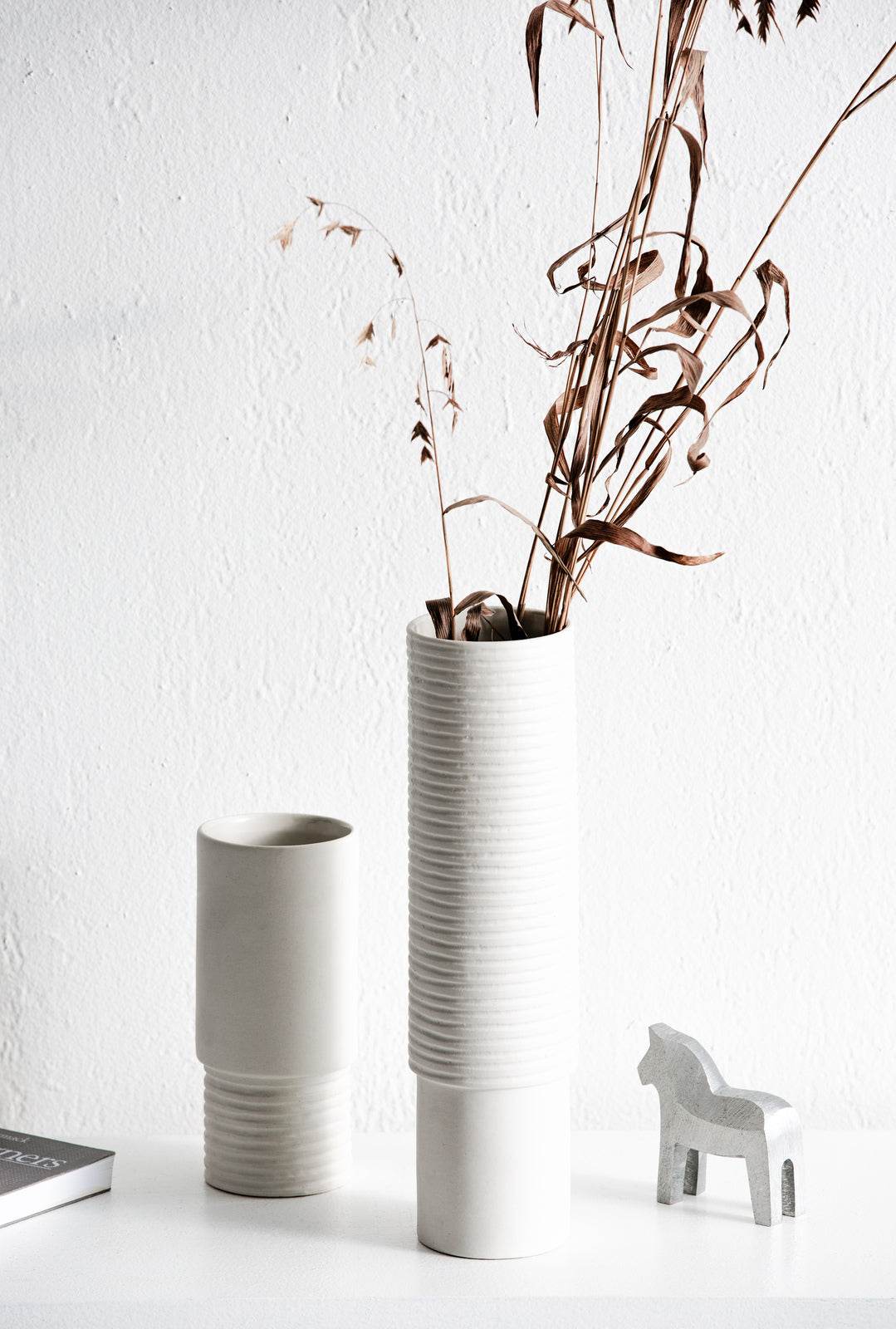 Carv | Ribbed Tall Vase White (Small) - Mirra Interiors