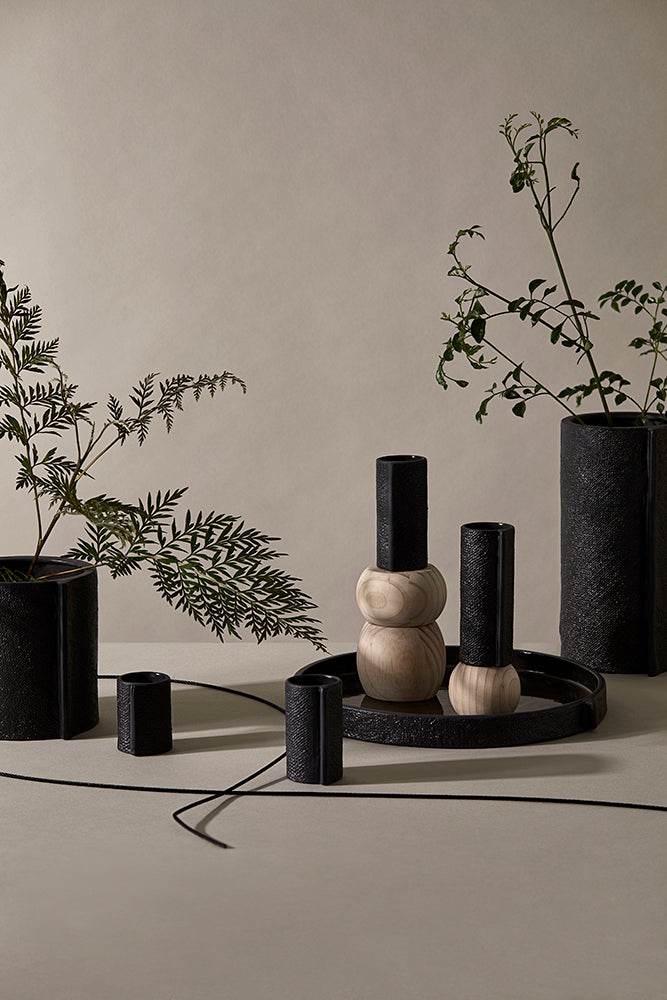 Burlap | Ceramic Textured Vases Black (Set of 4) - Mirra Interiors