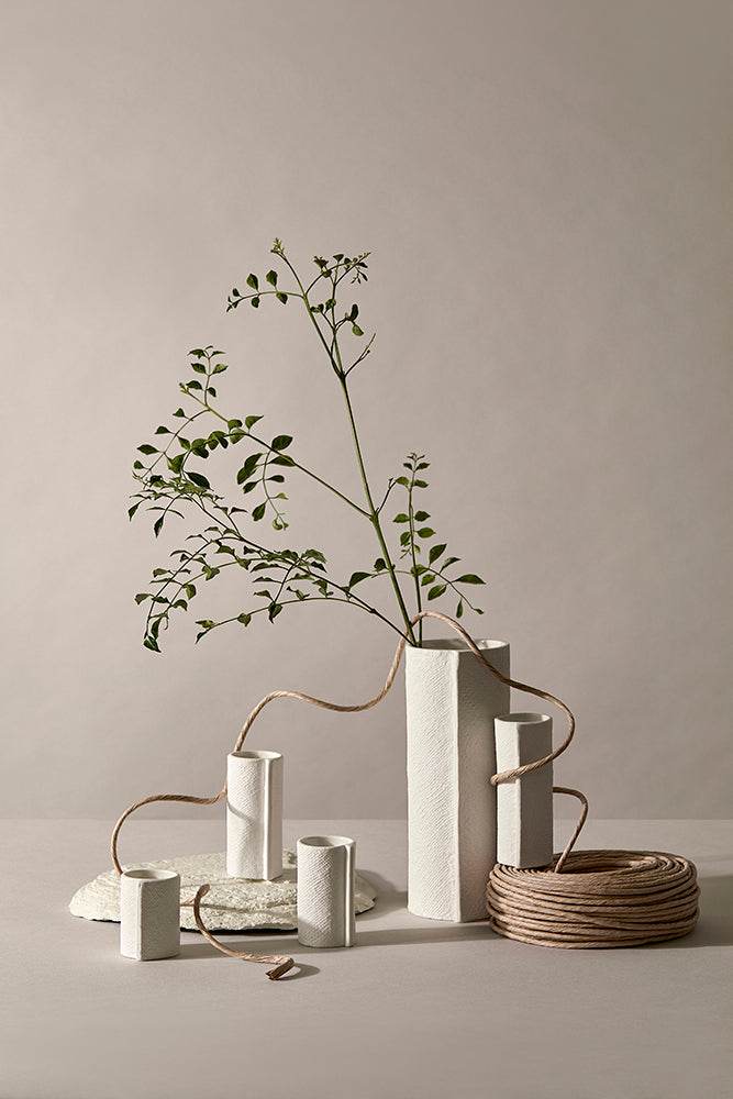Burlap | Ceramic Textured Vases White (Set of 4) - Mirra Interiors