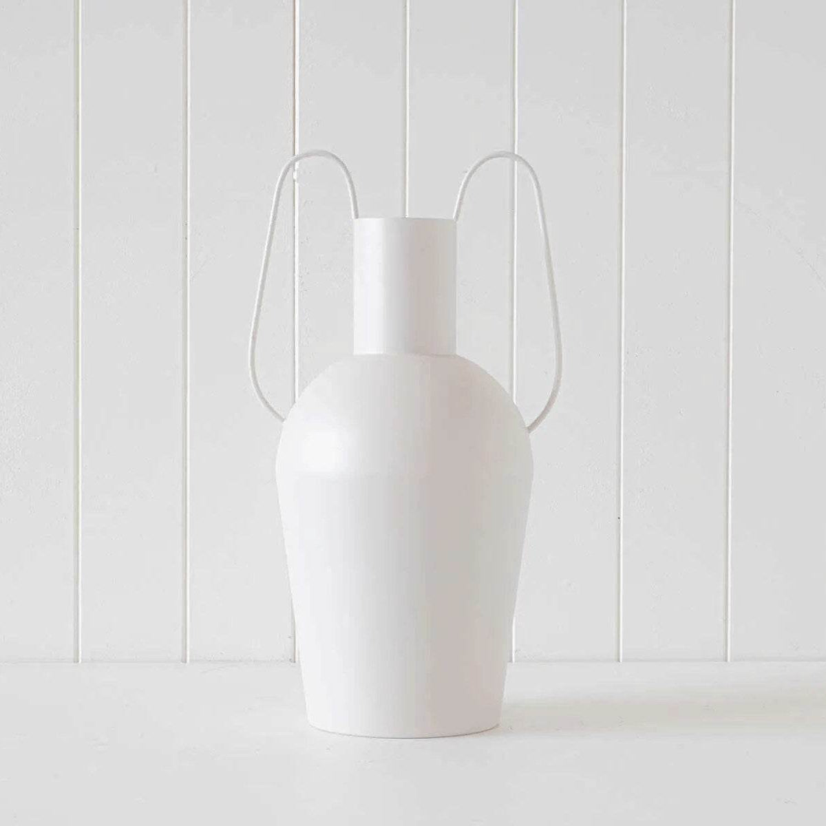 Avante | Metal Handle Vase White - Mirra Interiors