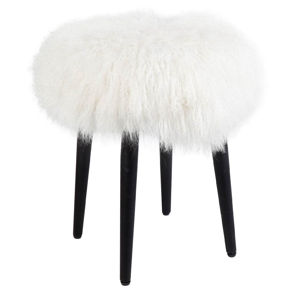 Diore | Shaggy Fur Footstool White - Mirra Interiors