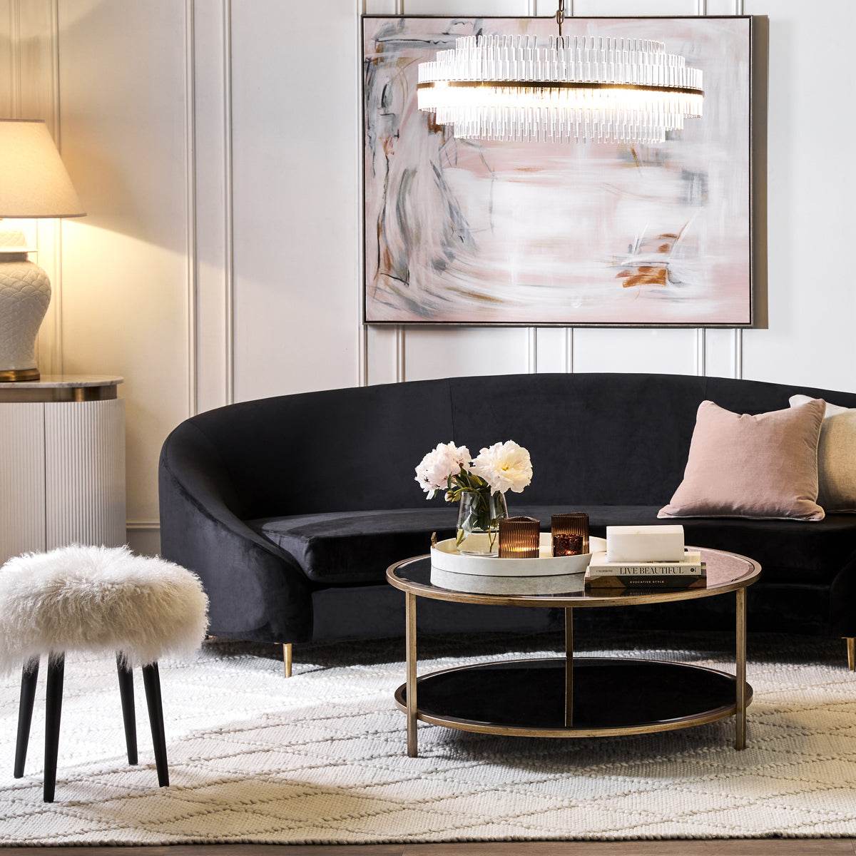 Diore | Shaggy Fur Footstool White - Mirra Interiors