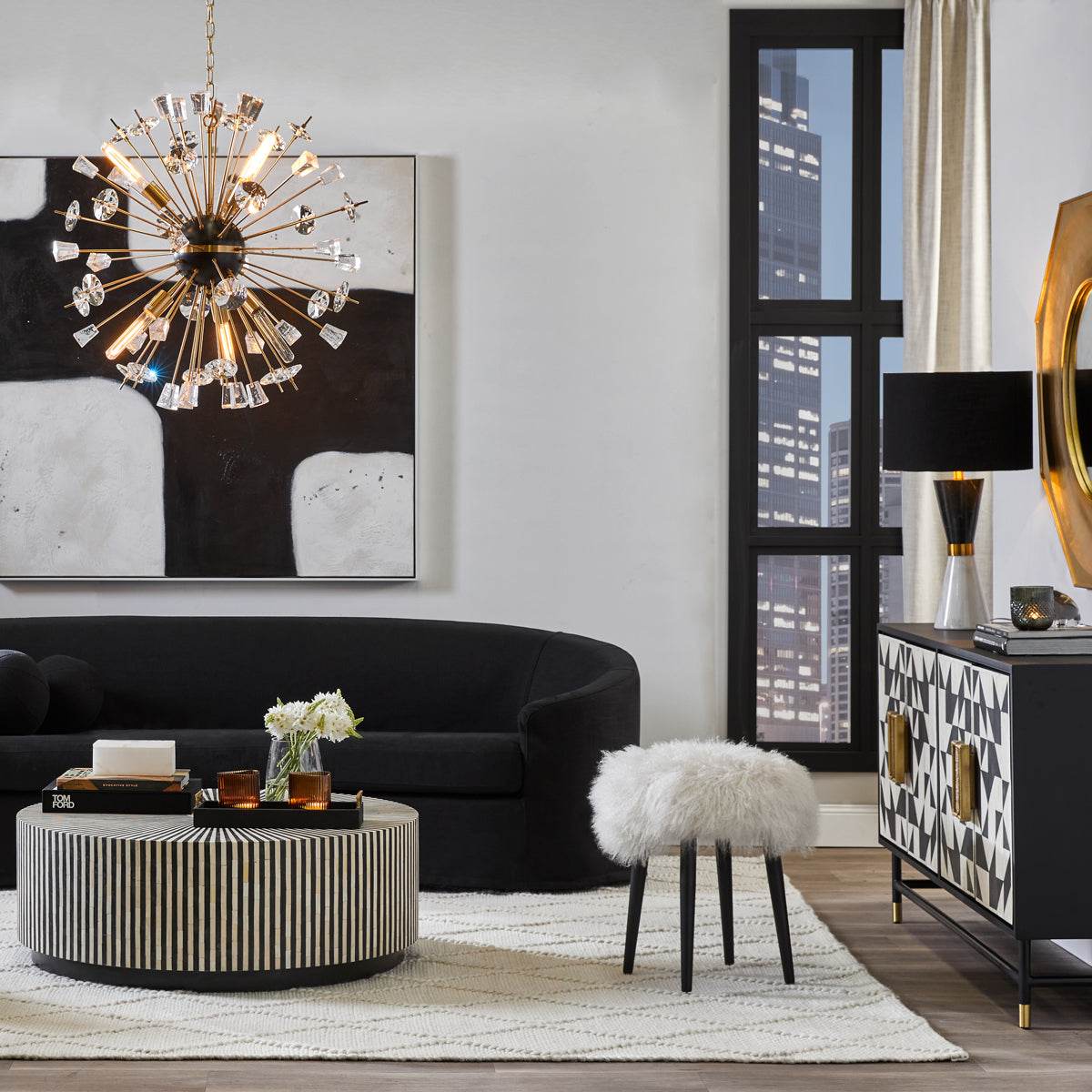 Diore | Shaggy Fur Footstool White - Mirra Interiors