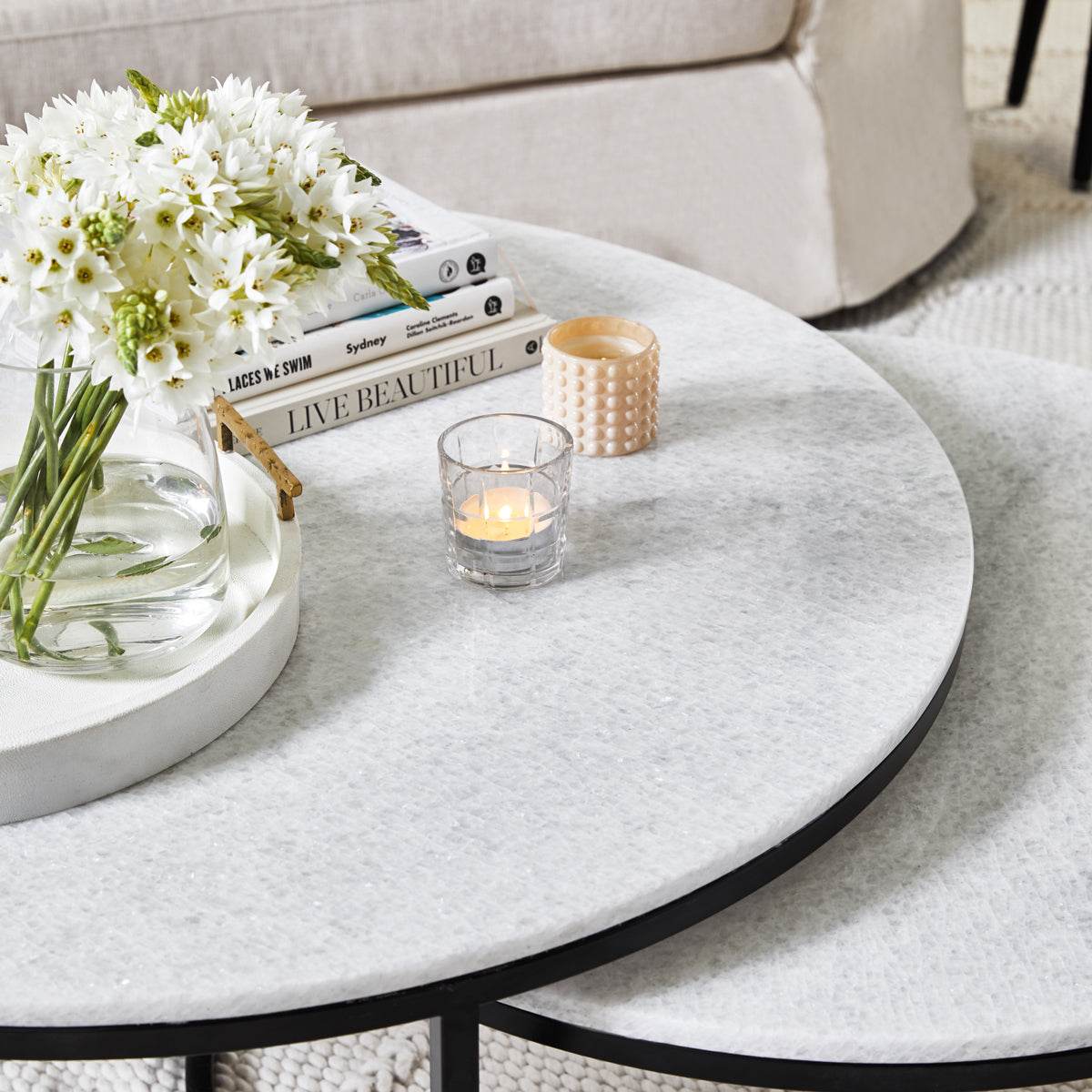 Cecilia | Nesting Stone Coffee Table Set Black - Mirra Interiors