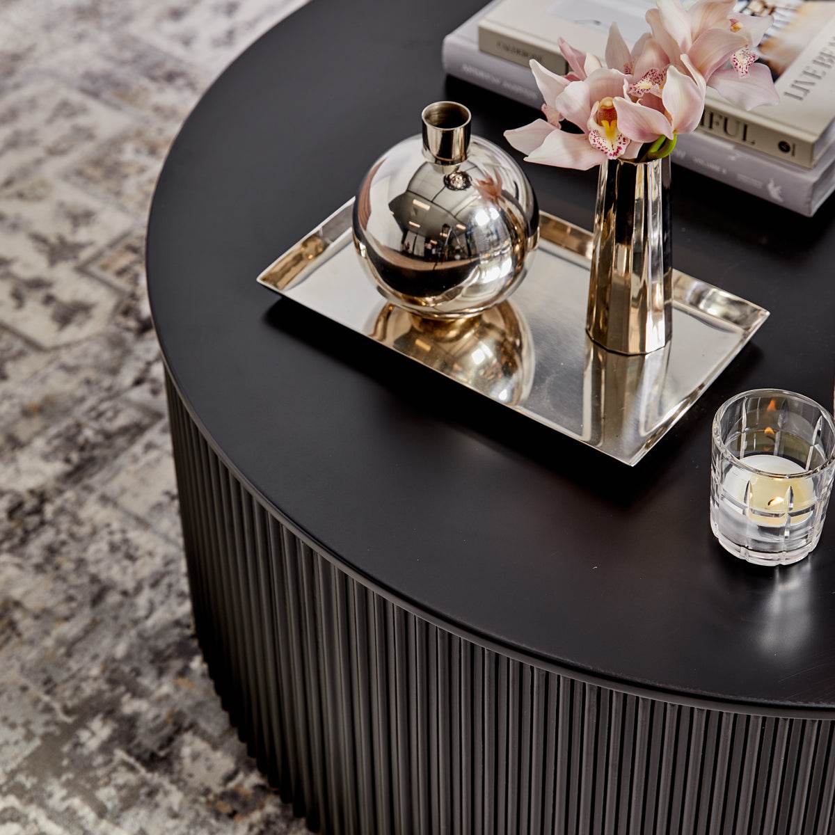 Nereus | Fluted Round Coffee Table Black - Mirra Interiors