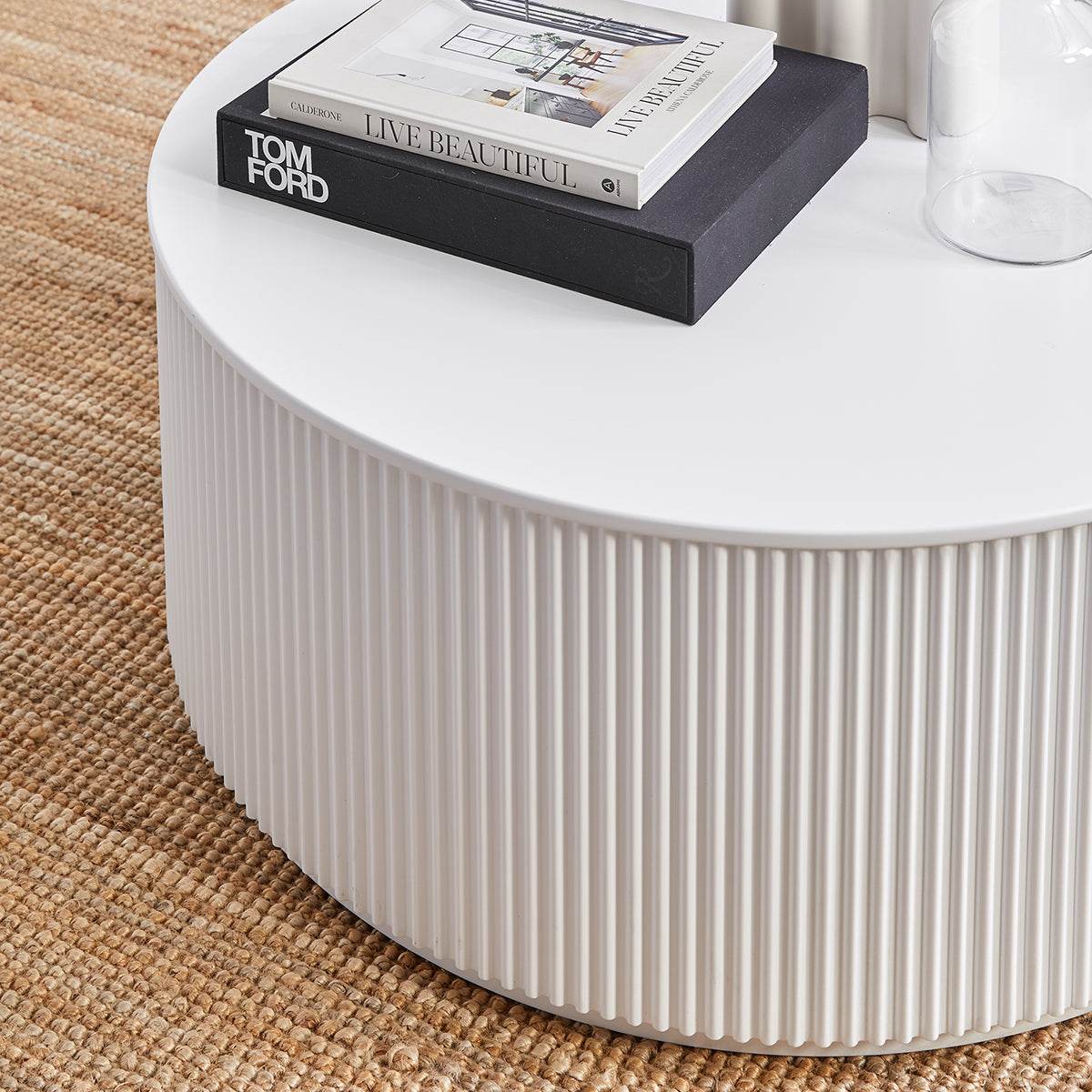 Nereus | Fluted Round Coffee Table White - Mirra Interiors