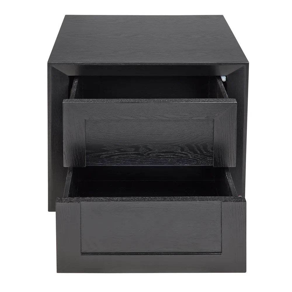 Baltimore | Oak 2 Drawer Bedside Table Black - Mirra Interiors