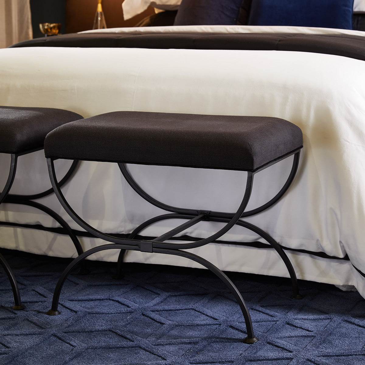 Novak | Metal Cross Leg Upholstered Stool Black - Mirra Interiors