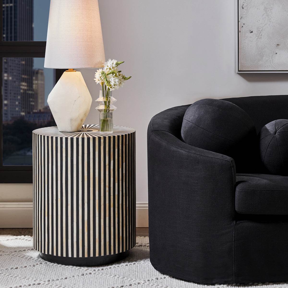 Marais | Bone Inlay Side Table Black - Mirra Interiors