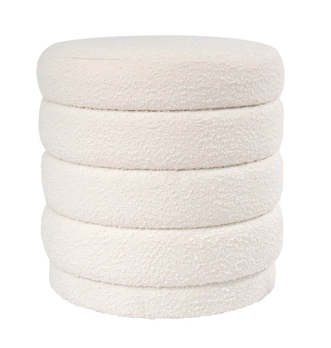 Dulcie | Round Boucle Plush Stool White - Mirra Interiors