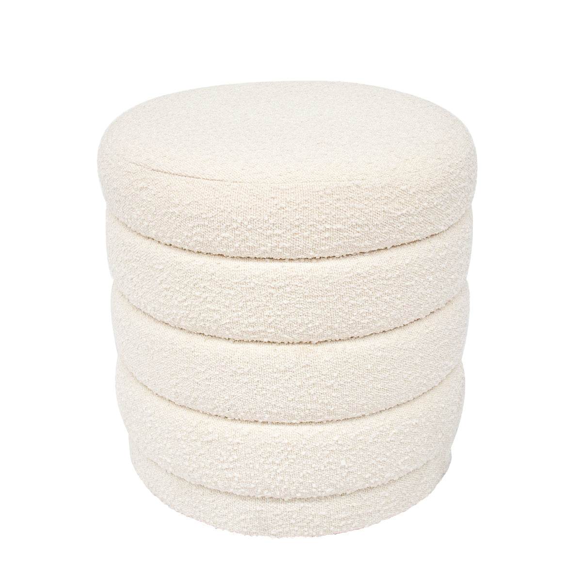 Dulcie | Round Boucle Plush Stool White - Mirra Interiors