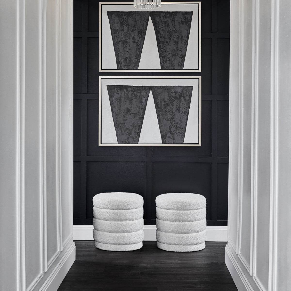 Dulcie | Round Boucle Plush Stool White - Mirra Interiors
