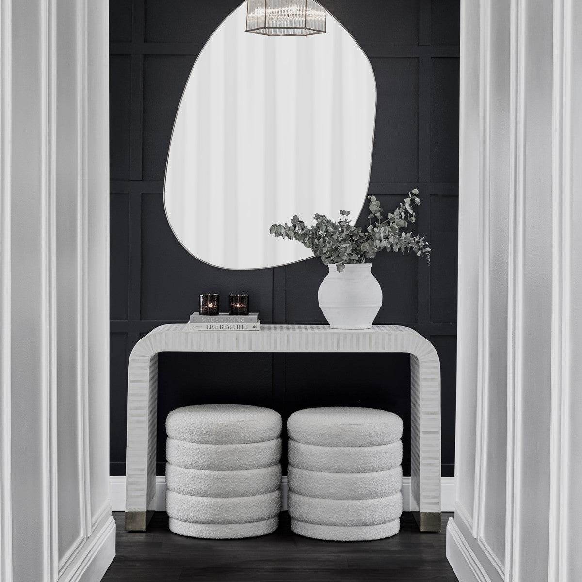 Dulcie | Round Boucle Plush Stool White - Mirra Interiors