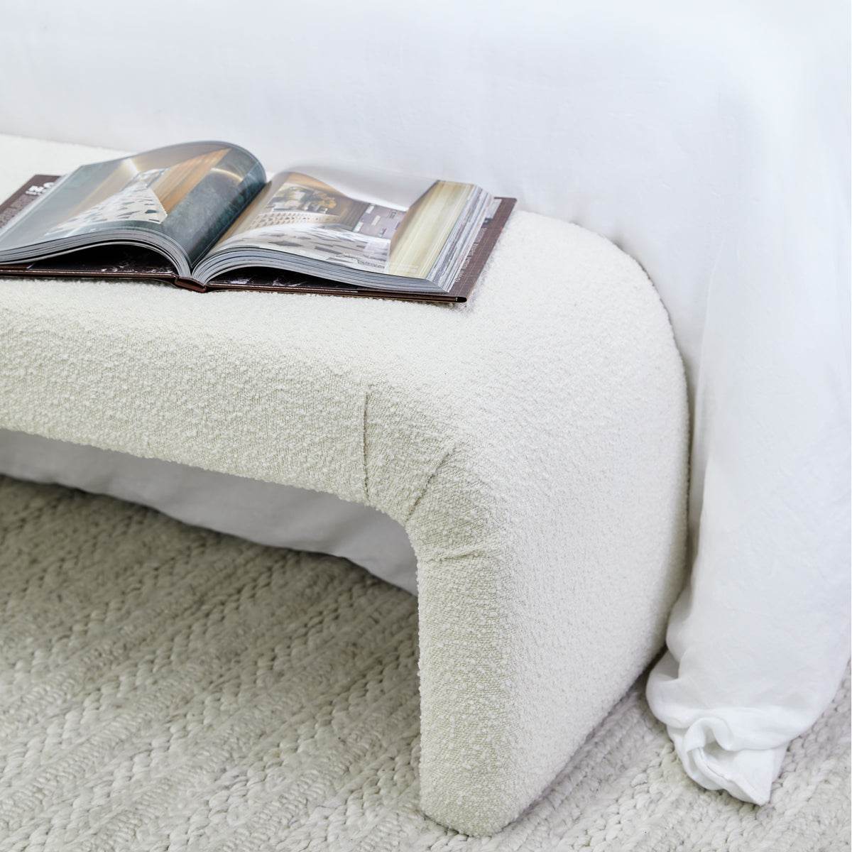 Everest | Boucle Bench Ottoman White - Mirra Interiors