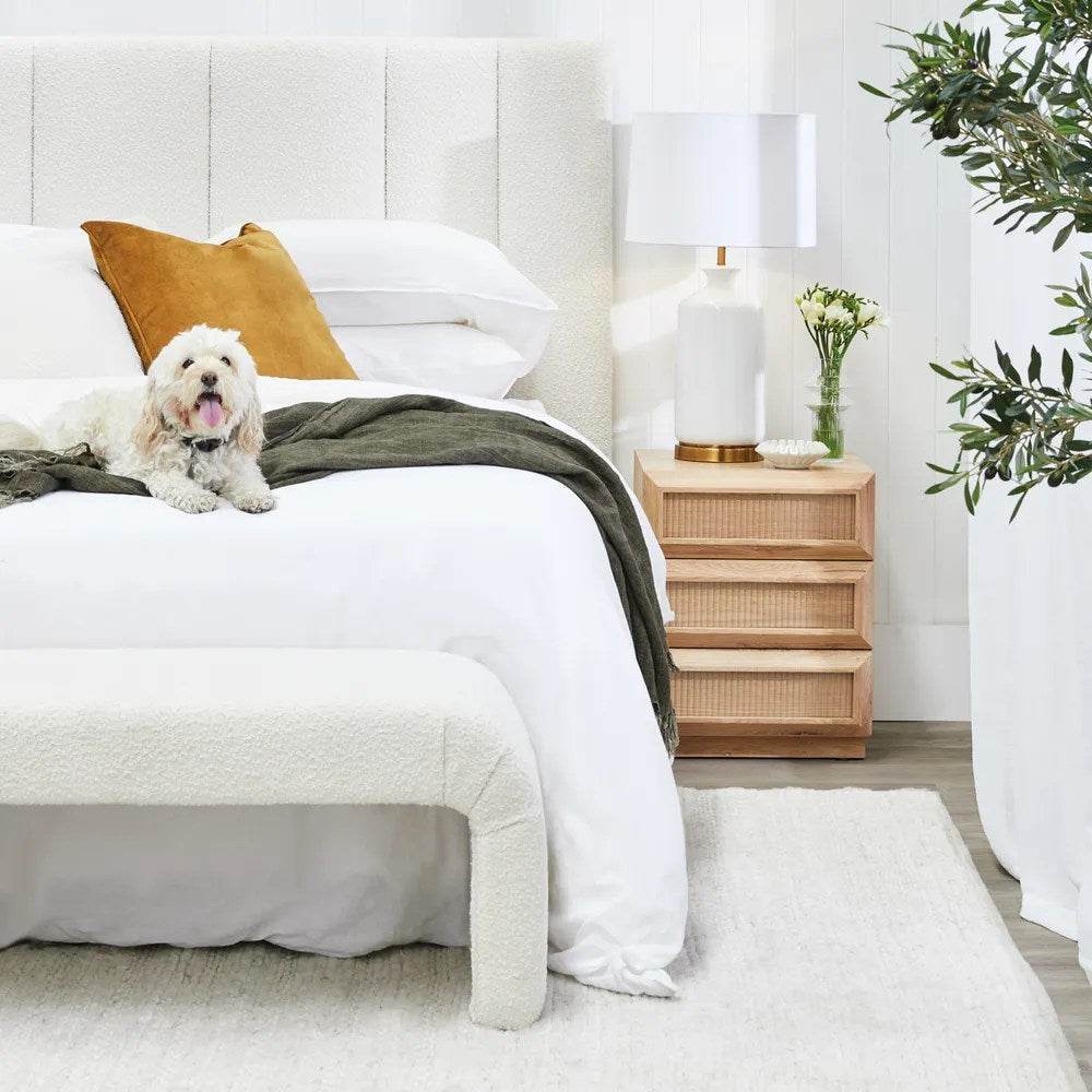 Siloh | Boucle Panelled Bedhead White (King) - Mirra Interiors