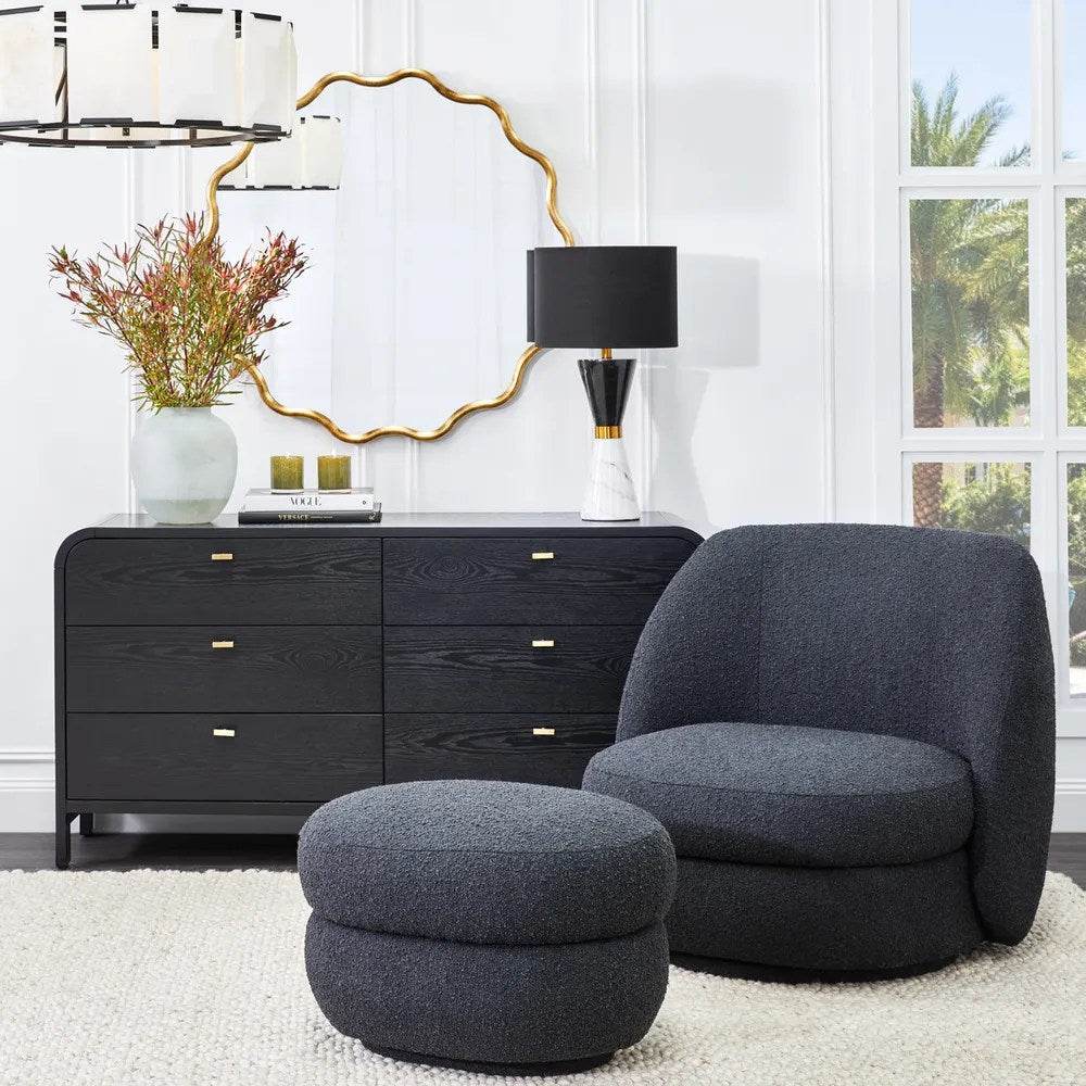 Audrey | Boucle Swivel Chair Black - Mirra Interiors