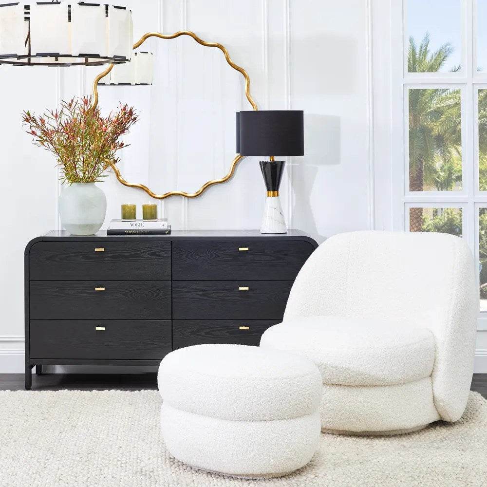 Audrey | Shearling Swivel Chair Off White - Mirra Interiors