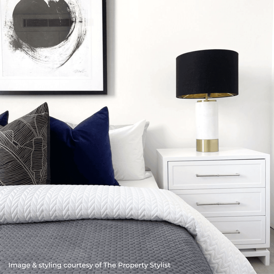 Pablo | Marble Table Lamp White (Black Shade) - Mirra Interiors