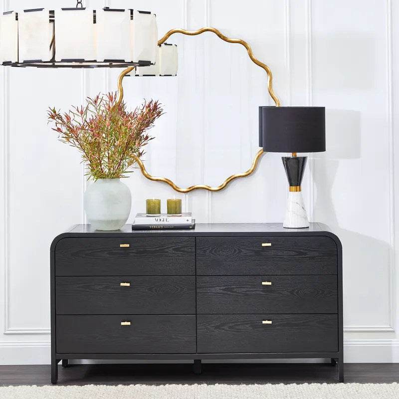 Copeland | 6 Drawer Curved Dresser Black - Mirra Interiors