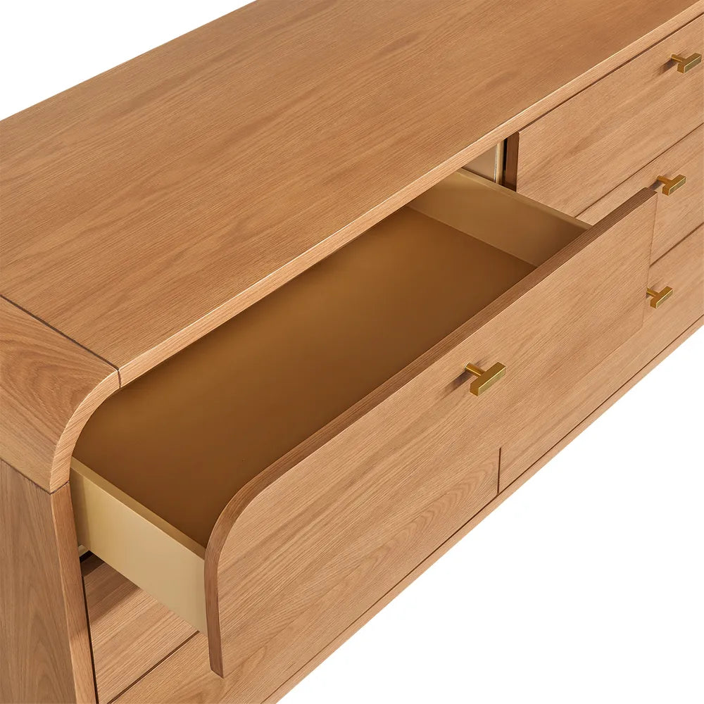 Copeland | 6 Drawer Curved Dresser - Natural Oak