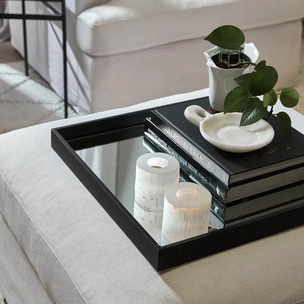 Milos | Mirrored Fluted Tray Black - Mirra Interiors