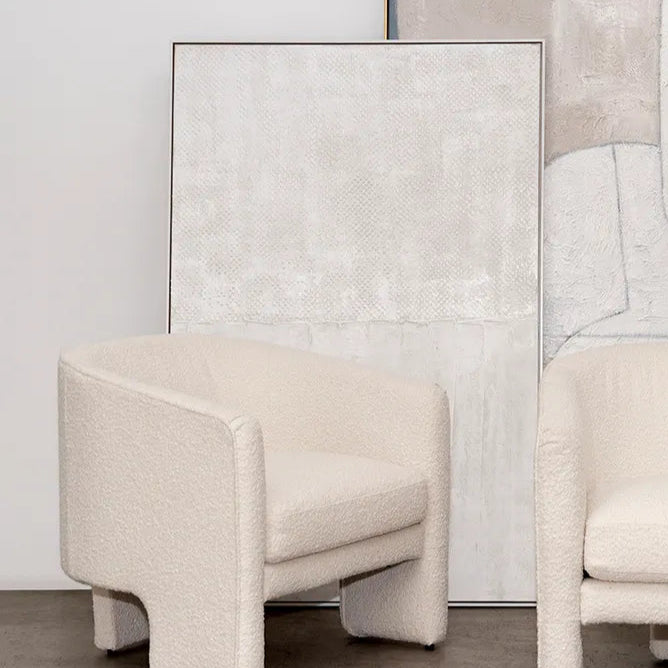 White Textured Oil Painting Styled with White Chairs | Mirra Interiors