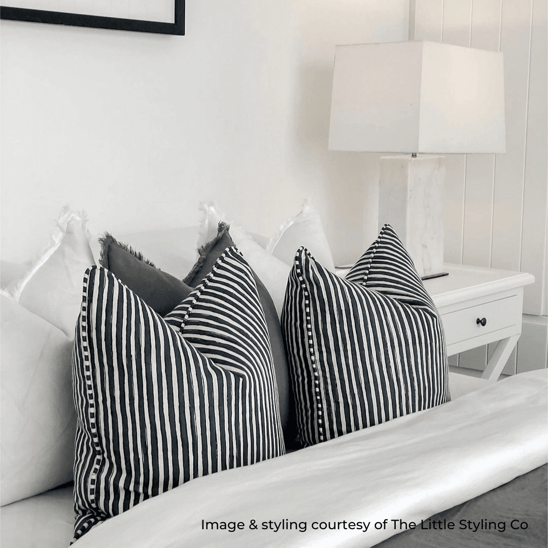 Eloise | Fringed Linen Cushion Charcoal - Mirra Interiors