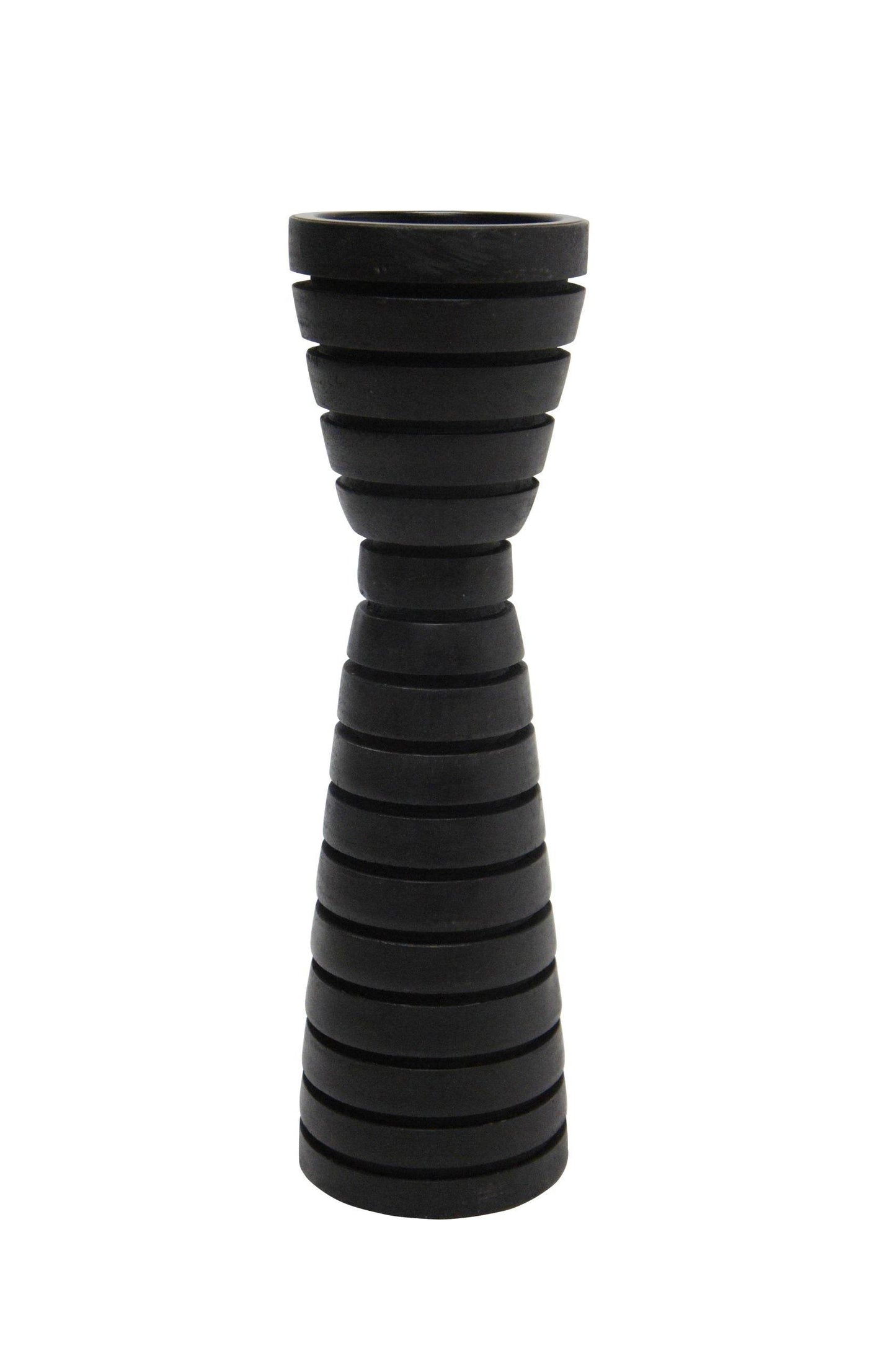 Rocco | Carved Wood Candle Holder Black - Mirra Interiors