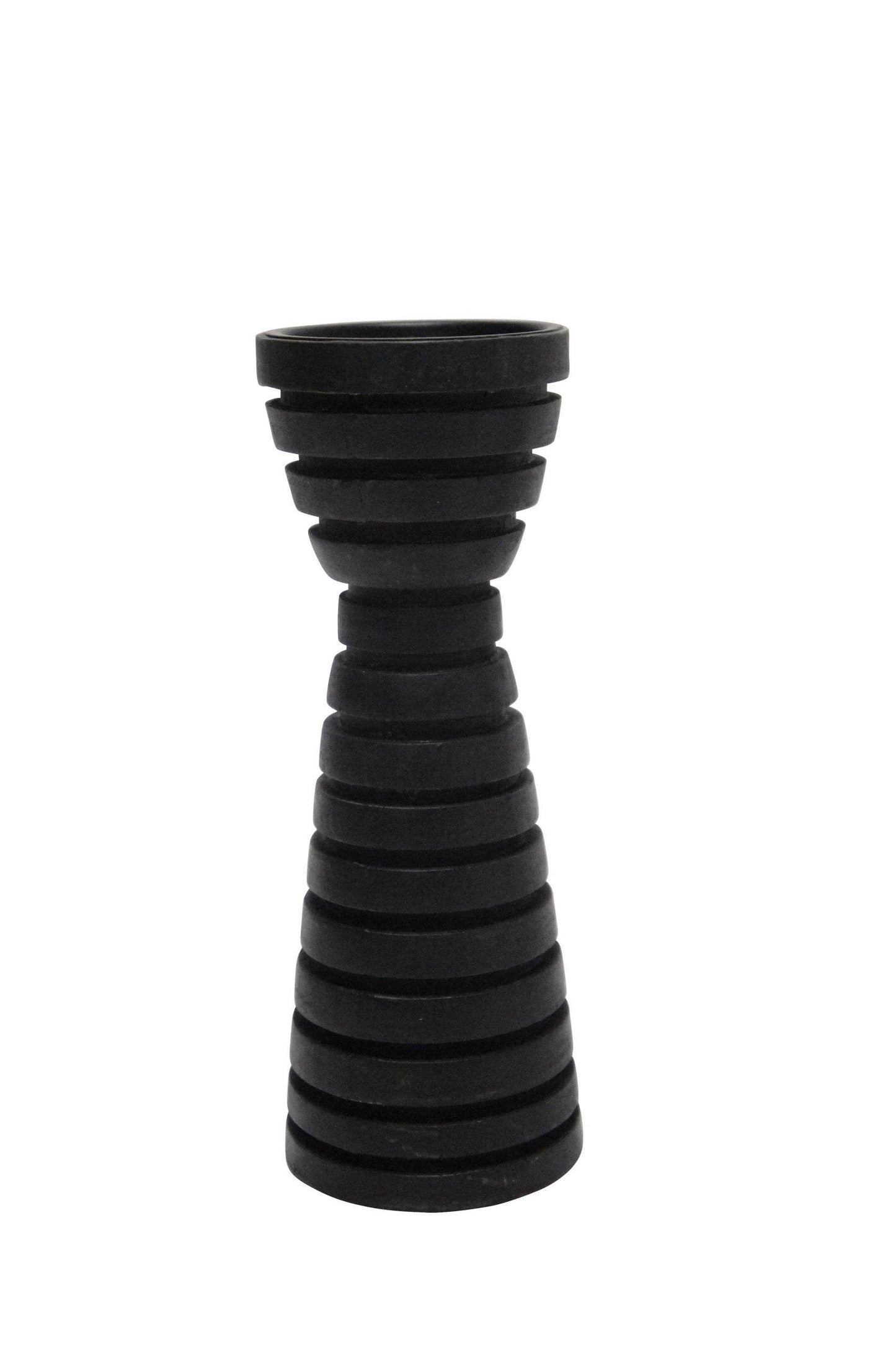 Rocco | Carved Wood Candle Holder Black - Mirra Interiors